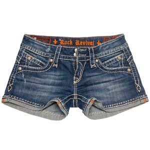 Rock Revival AMY THICK STITCH Jean Shorts Size 27 ACTUAL 28" Med Wash EUC